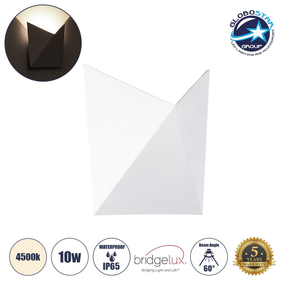 GLOBOSTAR® STEALTH 60521 Μοντέρνο Φωτιστικό Τοίχου - Απλίκα LED 10W 1100lm 60° AC 220-240V Αδιάβροχο IP65 Φυσικό Λευκό 4500K - Bridgelux COB Chip & TÜV SÜD Driver - Λευκό Ματ - Μ17 x Π7.5 x Υ17cm - 5 Χρόνια Εγγύηση